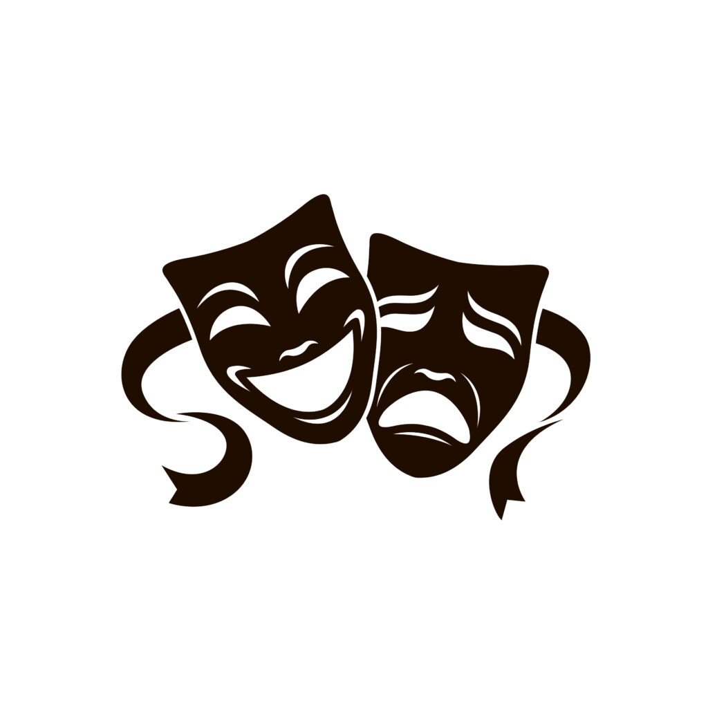 illustration of comedy and tragedy theatrical masks isolated on white background